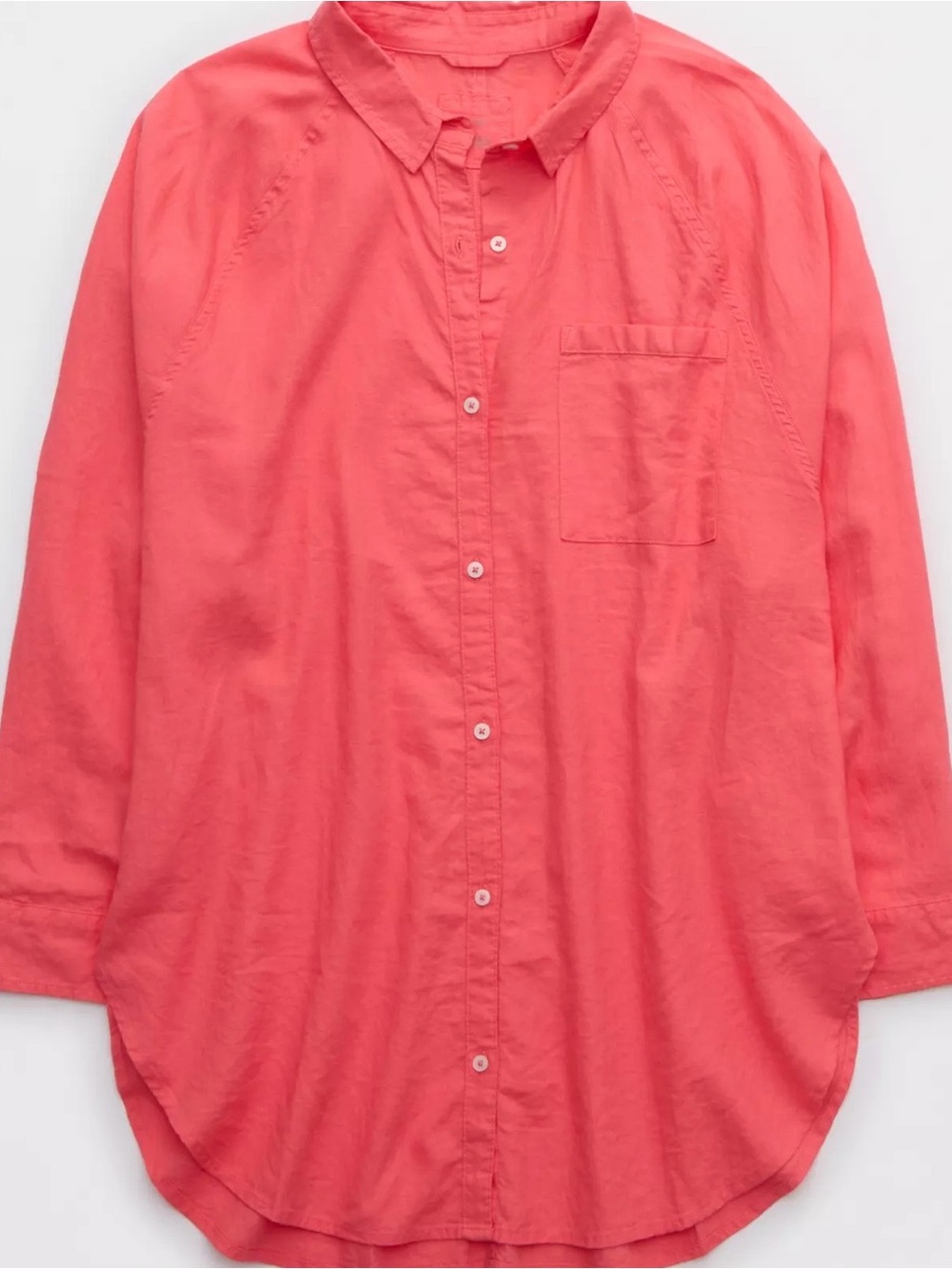 aerie Coral Button-Down Long Sleeve shirt swimsuit coverup Small beach summer